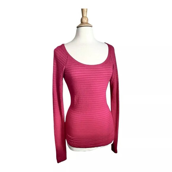 Free People Stretch Top M Long Waffle Knit Pink Keyhole Back - Picture 1 of 8